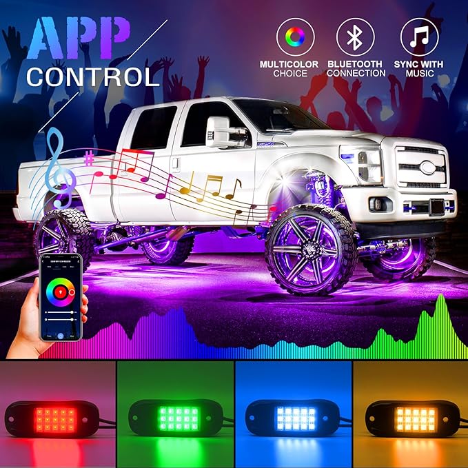 SHINIGHT Led Rock Lights for Trucks,12 Pods Lights for Jeep Brightness Truck underglow kit Exterior with App Control Flashing Music Mode RGB Lighting for UTV SUV ATV RZR Truck Accessories