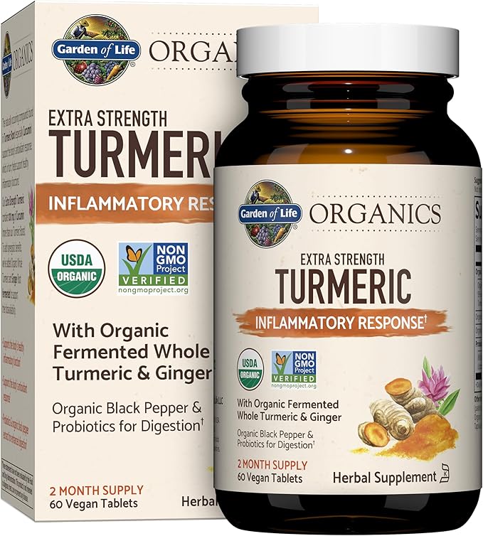 Garden of Life Turmeric Inflammatory Response & Vitamin D3 Raw Whole Food Supplements, 60 Tablets & 60 Capsules