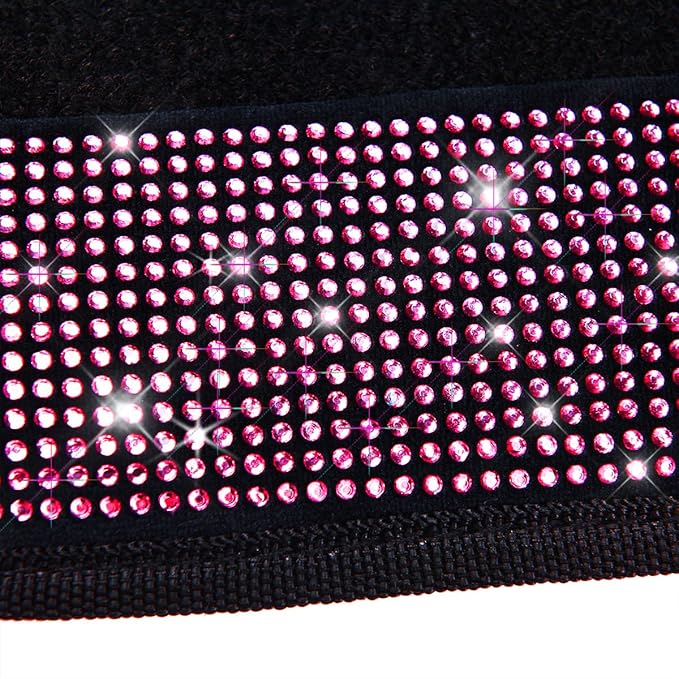 CAR PASS Bling Diamond Car Floor Mat Shining Rhinestones Carpet, Sparkly Glitter Crystal Anti-Slip PVC Heel Pad Automotive Universal Fit for SUV Sedan Car Van, 4pcs for Girl Cute Women, Black Pink