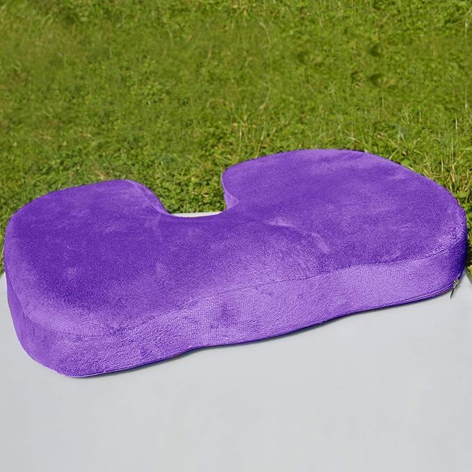 Bookishbunny 2pc High Resilience Memory Foam Seat Chair Waist Lumbar Back Support Cushion Pillow Car Office Home (Purple)