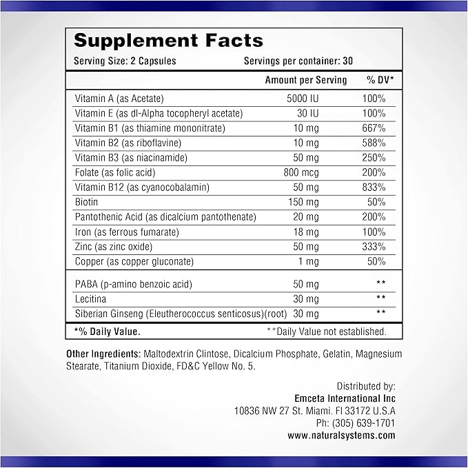 Hair Skin and Nails Vitamins Supplement 60 Capsule by Natural Systems - Strong Nails and Hair Growth Vitamins for Women and Men - Natural Biotin Hair Skin and Nails Vitamin - Skin Protection Vitamins