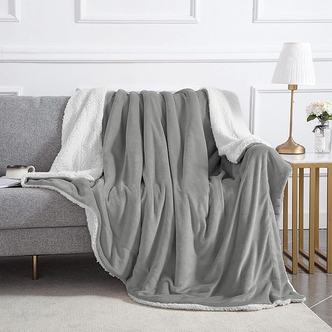 IR Imperial Rooms Silver Sherpa Fleece Throw Blanket for Bed - Wholesale Bulk Pack of 16 Sherpa Blankets - Soft Fluffy Throw Blankets for Hotels, Guest Bedroom, 50x60 Inches