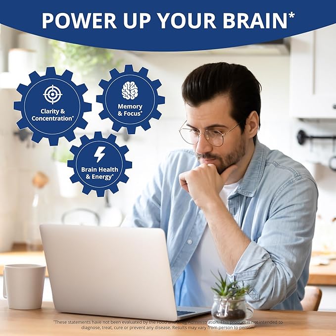 NuBrain Booster - Brain Supplement for Brain Booster, Memory, Focus & Clarity Support with St. John’s Wort, Ginkgo Biloba, Bacopa & More - Premium Nootropic Brain Supplement - 60 Vegan Capsules