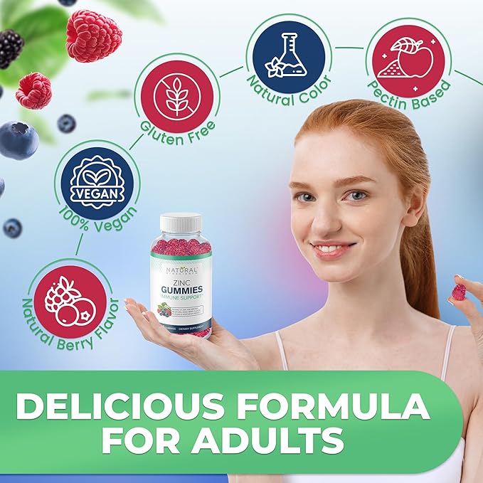 Zinc Gummies 50mg - Immune Support, Skin Health, Antioxidant, High Potency Daily Zinc Supplement for Adults, Chewable Zinc Citrate Gummies, Vegan, Gluten-Free, Non-GMO, 120 Gummies