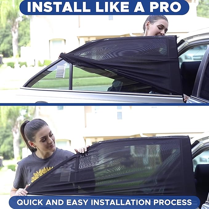 EcoNour Car Window Screens for Camping (Pack of 2) | 100% Protection from Bugs, UV and Mosquito Net | Breathable Mesh Baby Window Covers for Privacy Blackout (Medium 38"x20") | Car Window Accessories