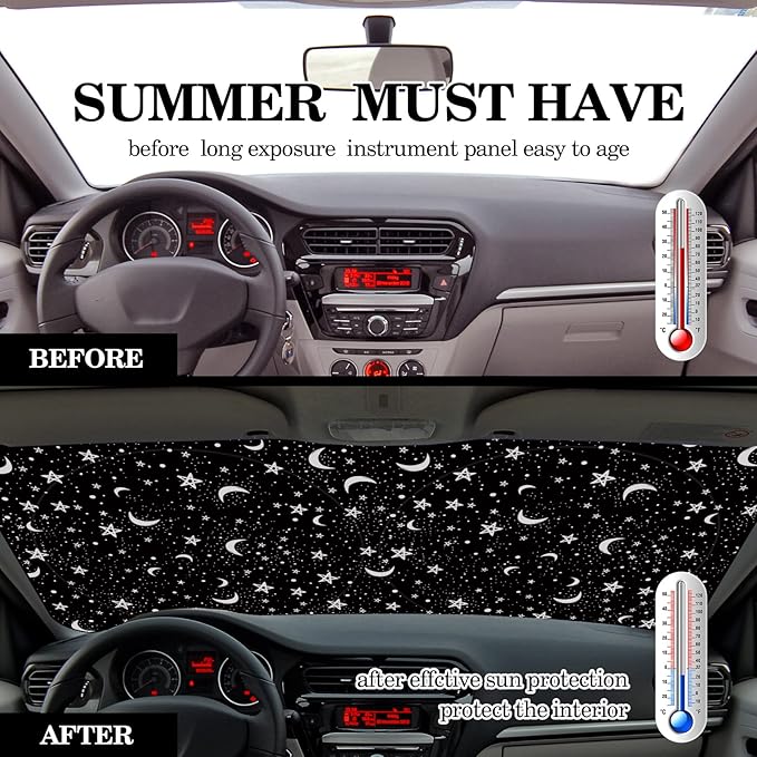 Windshield Sun Shade Foldable Car Front Window Covers for Car Accessories Sun Heat UV Rays Visor Protector Protection for Universal Cars SUV Truck(Night)