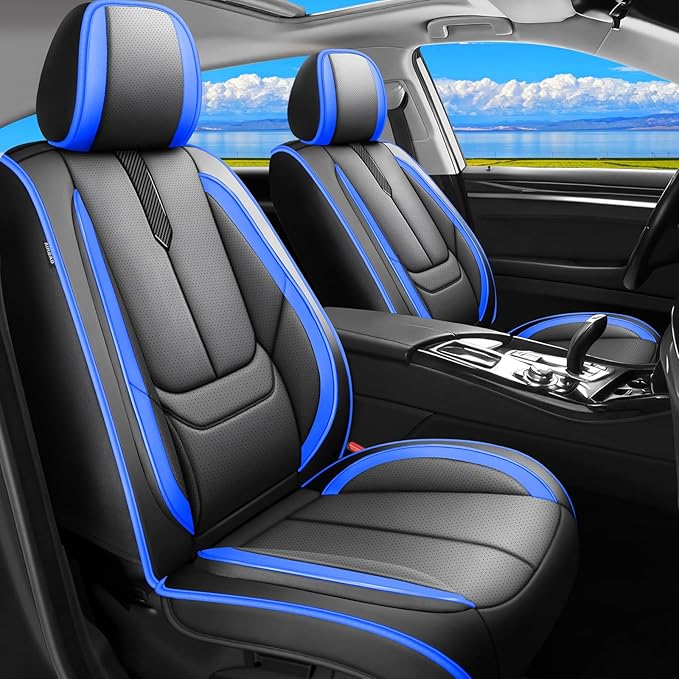 Fit Prologue Car Seat Covers for Honda Prologue 2024 2025 2026-Upgraded Premium Waterproof & Breathable Leather,Airbag Compatible,All-Weather Seat Cushion Protector,2 Front/Black-Blue