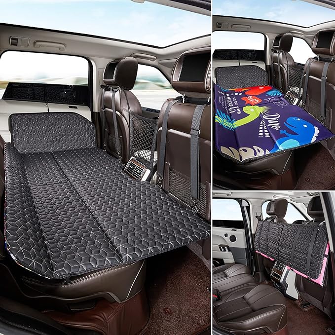 ABE Non-Inflatable Car Mattress,Double-Sided Folding Car Bed Mattress SUV,Portable SUV Mattress,Camping Mattress Back Seat,Back Seat Extender for Dogs(Dinosaur World)
