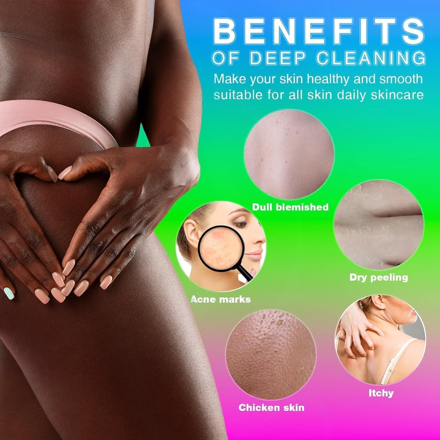 3-Piece African Net Bath Sponge Set | Exfoliating Body Scrubber | Black, Blue, Brown