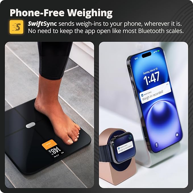 Greater Goods Smart Weight Scale – Digital Bathroom Scale with BMI, Body Fat & Muscle Mass, Bluetooth and Wi-Fi Sync with Weight Gurus App, Large Display, 440lb Capacity