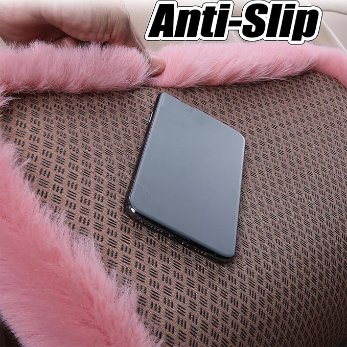 Plush Car Seat Cushion, Soft Warm Fuzzy Faux Rabbit Fur Fluffy Plush Auto Seat Cover Vehicle Car Front and Back Seat Protector Pad with Non-Slip Backing Cushion Interior Universal Fit (Pink2,Front*1)