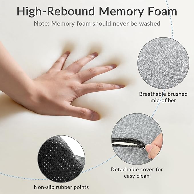 Exclusivo Mezcla Memory Foam Seat Cushion, Ergonomic Tailbone Pain Relief Cushions, Non-Slip Seat Pad for Office Chair and Car Seat, Light Grey