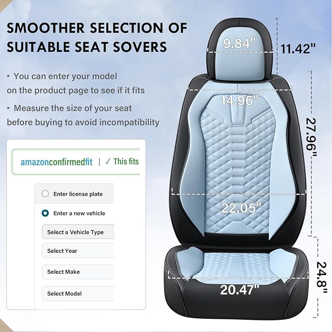 Coverado Leather Seat Covers, Car Seat Covers Full Set, Waterproof Nappa Leather Car Seat Cover, Car Seat Protectors 5 Seats, Black & Blue Automotive Seat Covers Fit for Most Cars Trucks