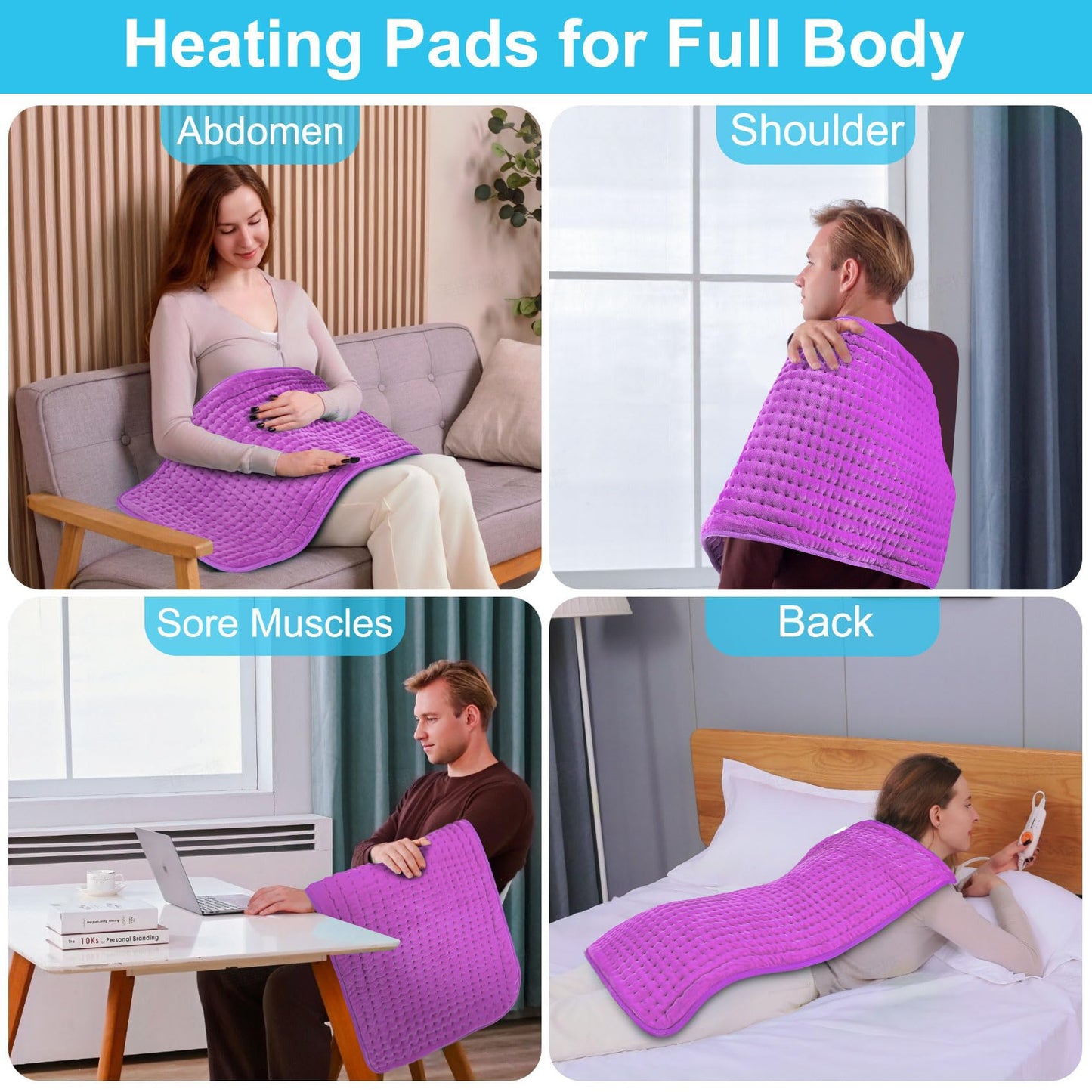 Boileau Electric Heating Pad for Back Pain and Period Cramps Relief, 17"x33" Extra Large XXXL, 3 Heating Levels Heat Pad with 2-Hour Auto Shut Off, Gifts for Women and Mom, Blue