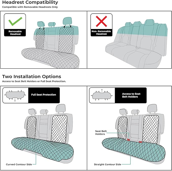 FH Group Car Seat Cushion Neosupreme Automotive Seat Cushions - Universal Fit, Rear Car Seat Cushion, Car Seat Cushions with Non-Slip Silicone Backing for SUV, Sedan, Van Rear Set Green