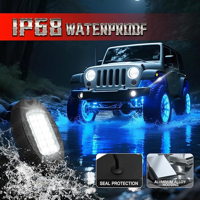 20 Pods Alloy RGBW LED Rock Lights for ATV UTV Golf Cart RZR Semi Truck RV Offroad SUV Cars, Upgraded RGB Waterproof Multicolor Neon Underglow Light with APP/RF Remote Music Mode, Underbody Lighting