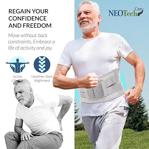 NeoTech Care Adjustable Double Pull Lumbar Brace/Lower Back Belt (Grey, Size XL)