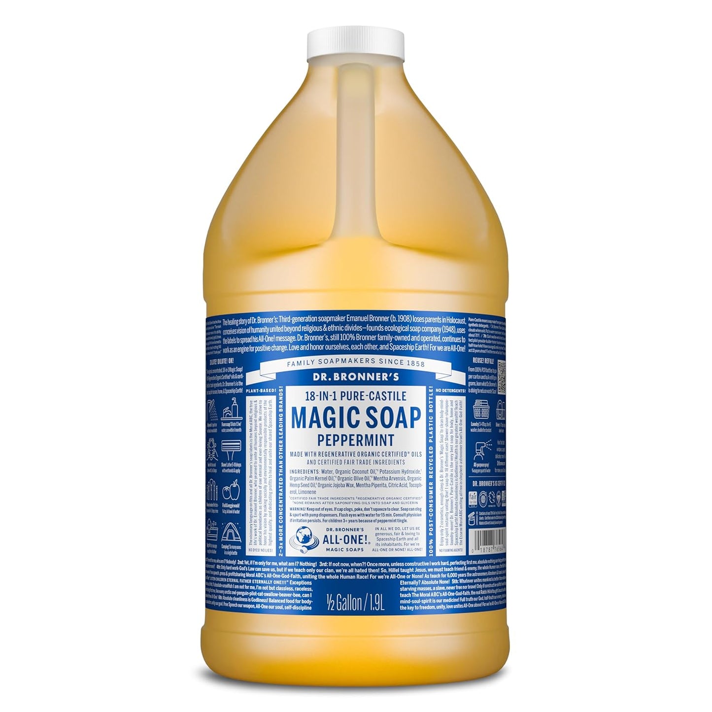 Dr. Bronner's Peppermint Pure-Castile Liquid Soap | 16 Oz | 2-Pack | Vegan & Organic