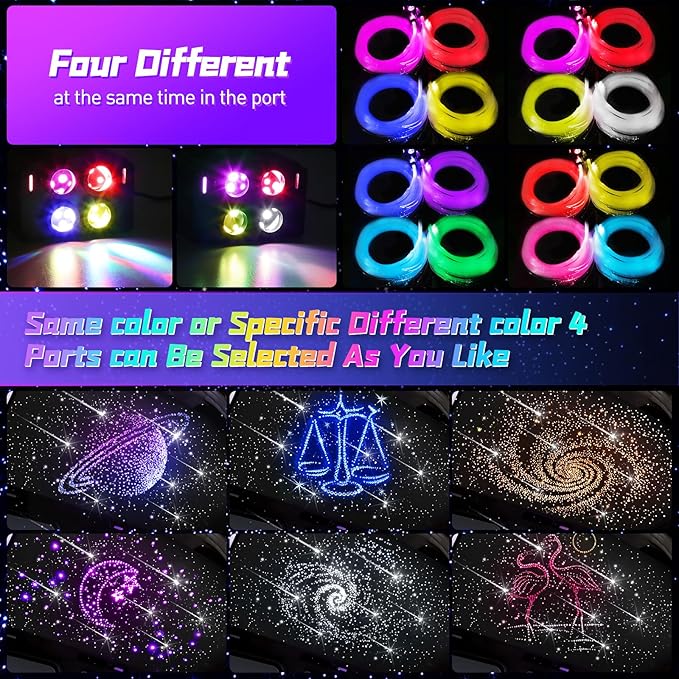 Car Starlight Headliner Kit, 4 Colors 32W Twinkle & Meteor Fiber Optic Ceiling Lights, 2 in 1 Light Engine 1000pcs*0.03in*13.1ft+240 RGBW Shooting Stars Lights for Car Home Roof Décor