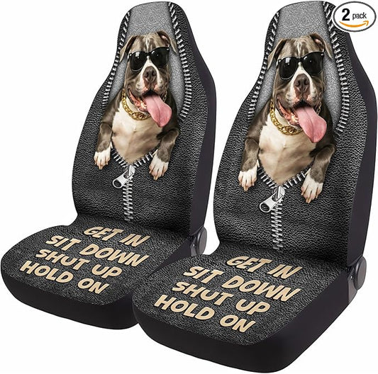 GENANY Funny Pitbull Car Seat Covers Set of 2, Dog Breathable Front Seat Covers for Truck Sedan SUV, Funny Dog Car Accessories, Pitbull Gift for Women Men