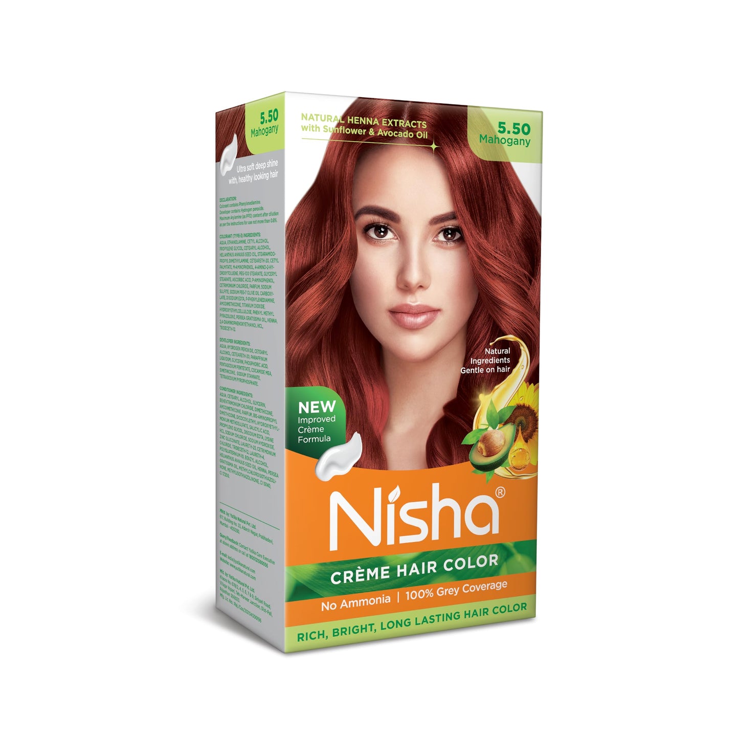 Nisha Creme Hair Color Mahogany 5.5, Permanent Reddish Brown Hair Dye With 100% Gray Coverage, Vegan, Ammonia Free (Pack Of 1)
