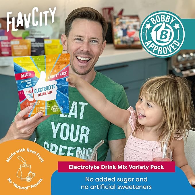 FlavCity Electrolytes Powder Packets - 28 Hydration Packets, Variety Pack - No Added Sugar - Hydration Powder with Real Fruit & Unrefined Sea Salt - Keto & Gluten-Free (28 Stick Packs)