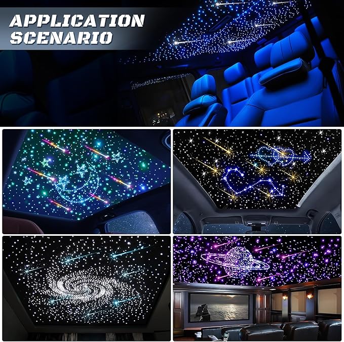 Split Car Starlight Headliner Kit, 4 Colors 12W Meteor Fiber Optic Starlight Kit, 1000pcs*0.02in*9.8ft+240 RGBW Sound Activate Shooting Star Lights for Ceiling Car Roof/Home Decor
