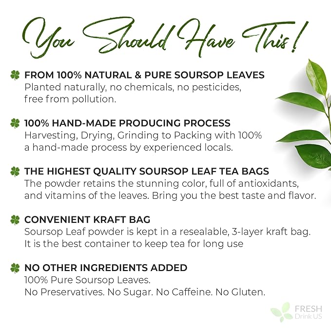 FRESHDRINKUS, Premium 10oz Soursop Leaf Powder, 100% Natural and Pure from Soursop Graviola Leaves, Soursop Leaf Tea, Hoja Guanabana, No Additives, No Gluten, No Sugar, Vegan