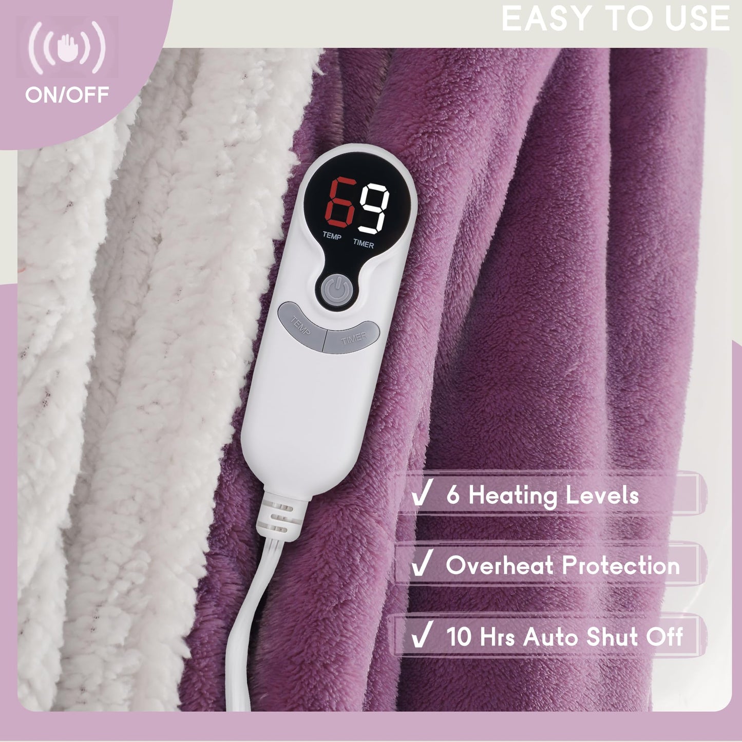 Heated Blanket Electric Blanket Full Size 72''x84'', Soft Flannel Heating Blanket with 1-10 Hour Auto Off - 6 Heat Settings - Machine Washable - Dark Grey