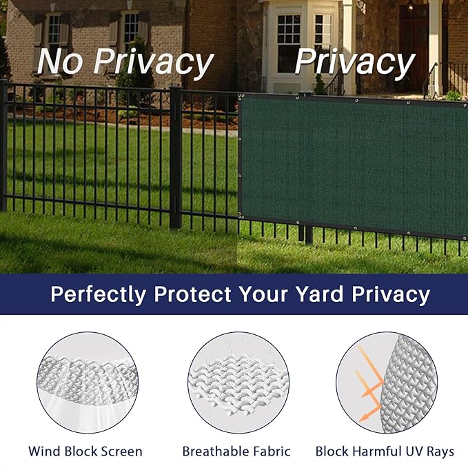 Windscreen4less Privacy Fence Screen Heavy Duty Windscreen Fencing Mesh Fabric Shade Net Cover with Brass Grommtes for Outdoor Wall Garden Yard Pool Deck, 8'x146' Green