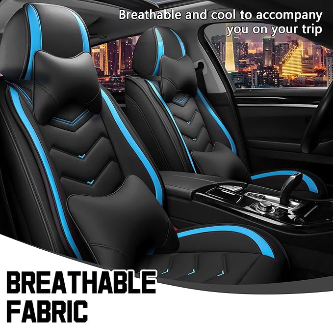CTDS Car Seat Covers for Chevy Trax 2015-2026, Stylish Sport Seat Cover, Premium Nappa Leather Car Seat Cover. Automobile Seat Covers Sets.(Luxury 2 Seats/Black Blue)
