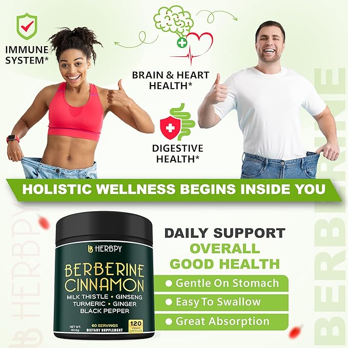 Bundle 7in1 Berberine HCl 97% 120 Count & 4in1 Cardamom Capsules 100 Count - Support Immune, Digestion, Heart Health, and Natural Wellness