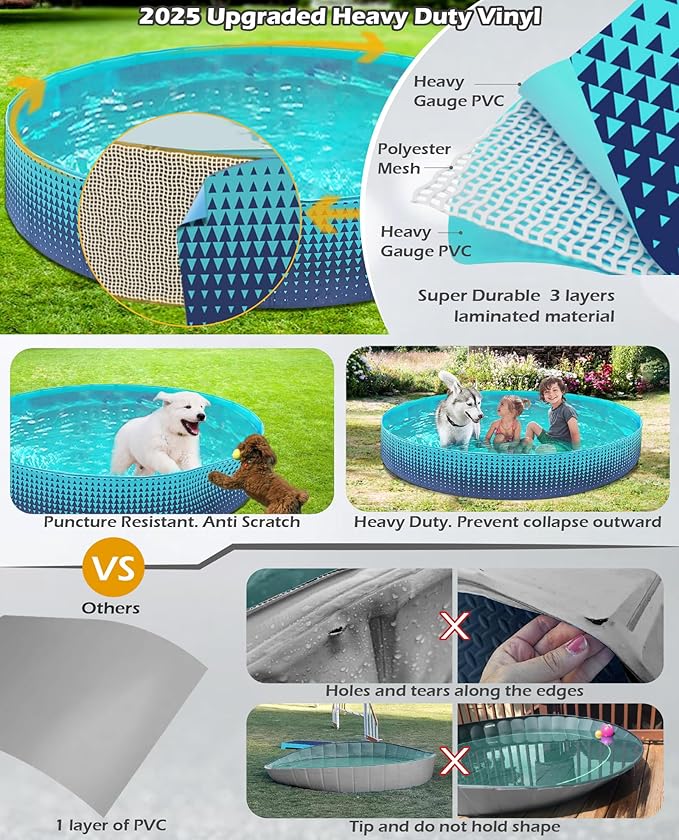 Jasonwell Foldable Dog Kiddie Pool - Hard Plastic Kids Paddling Pool Toddler Baby Swimming Pools for Backyard Collapsible Whelping Box Pet Doggie Cats Wading Pools Bathtub for Puppy Large Dogs 71In