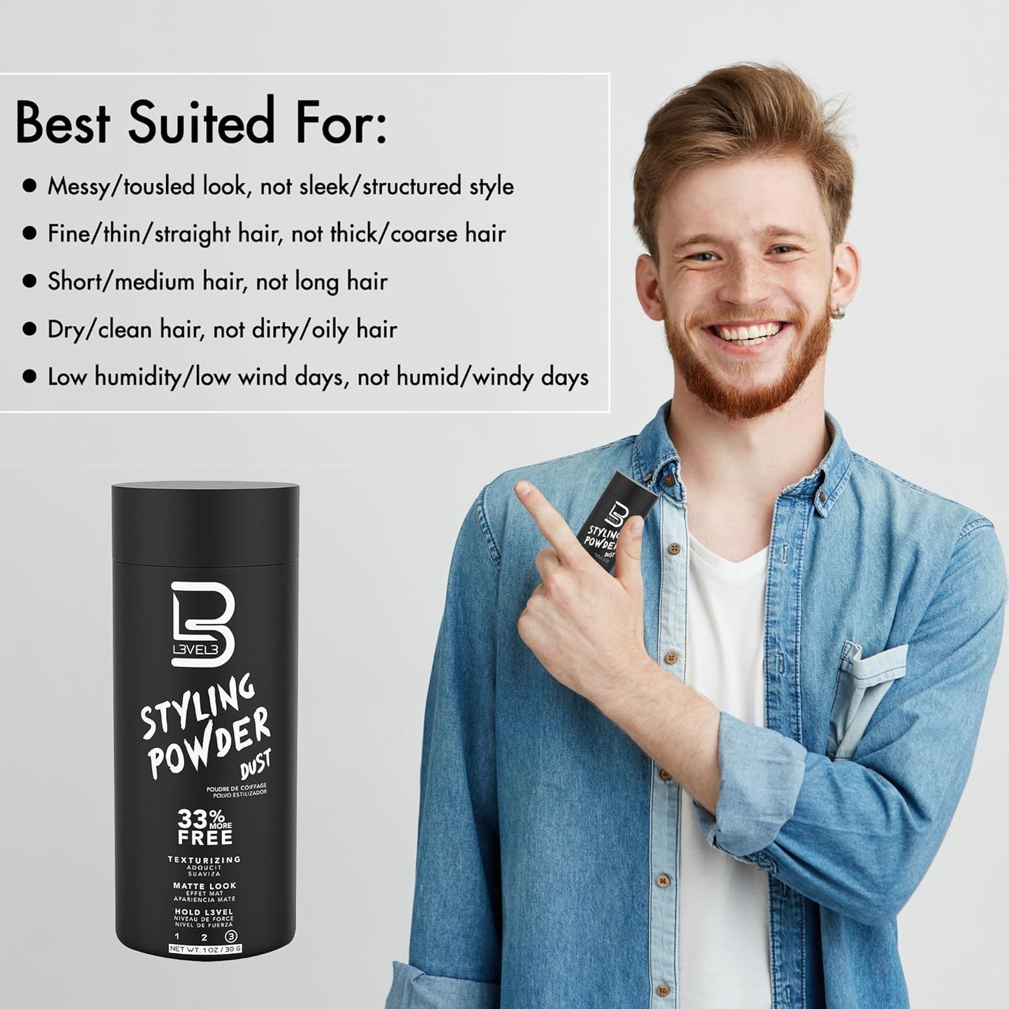 Level 3 Men's Styling Powder | Natural Look | Easy Application, No Grease
