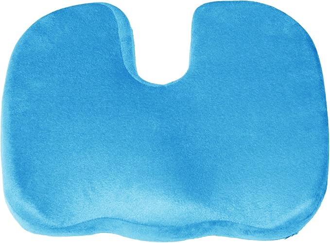 Bookishbunny 2pc High Resilience Memory Foam Seat Chair Waist Lumbar Back Support Cushion Pillow Car Office Home (Light Blue)