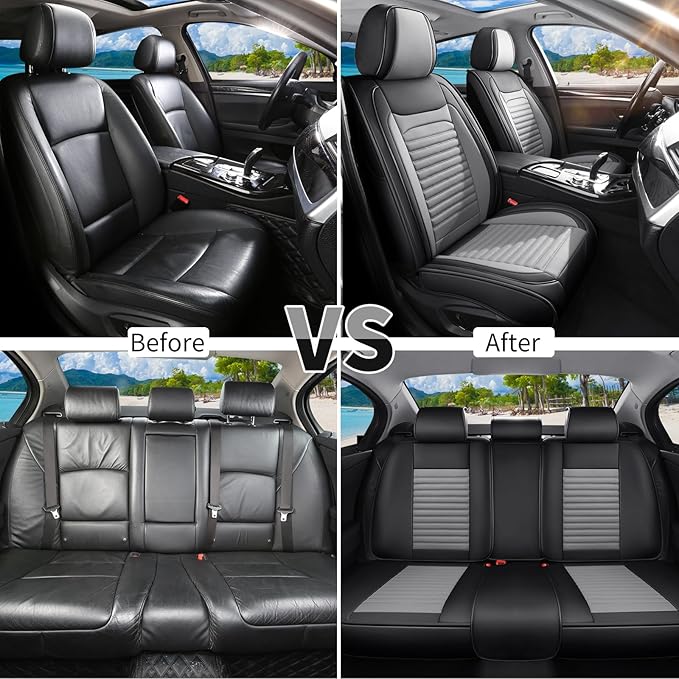 Car Seat Covers Full Set Fit for Toyota Corolla Cross 2021-2025,2026, Premium Faux Leather Car Seat Protector,Breathable Anti-Slip Full Wrapping Edge Seat Covers(BlackGray,Full Set)
