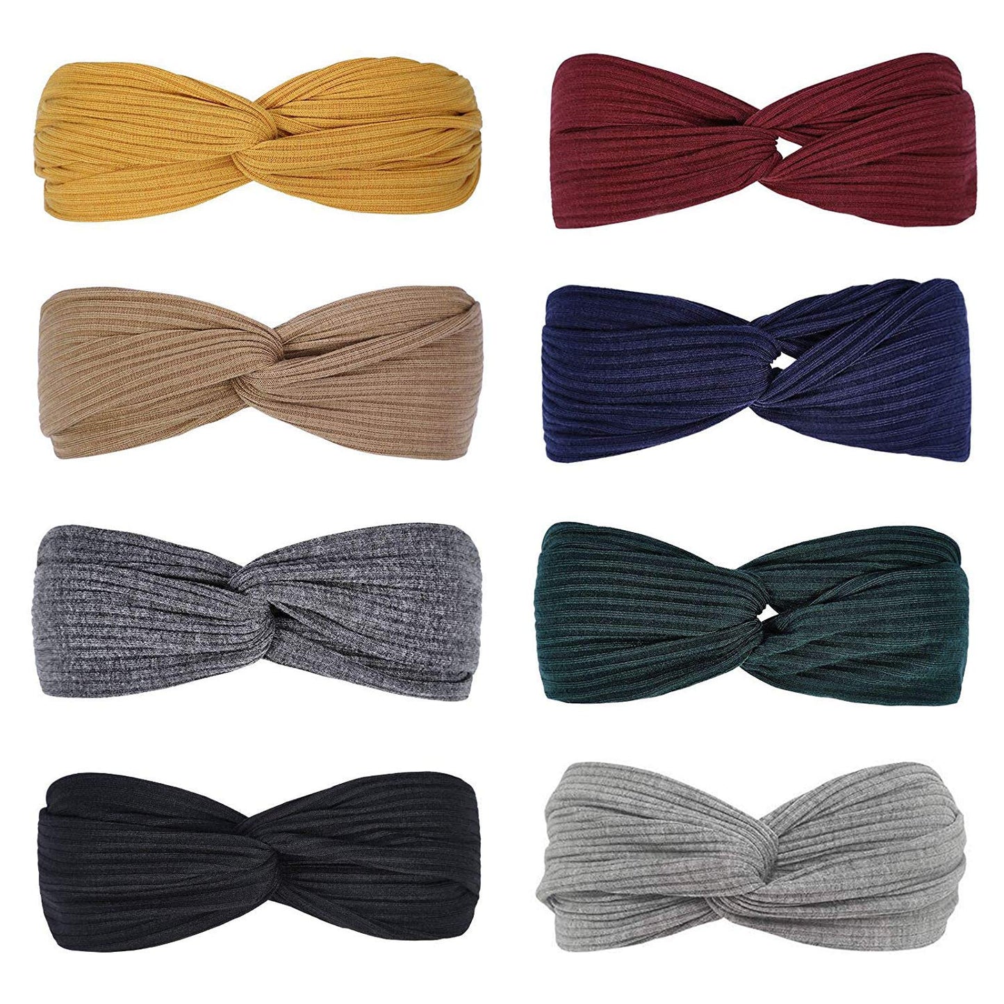 Emoly 8 Pcs Solid Color Headbands For Women Wide Head Wraps Knotted Elastic For Girls Criss Cross Turban Plain Headwrap Yoga Wor