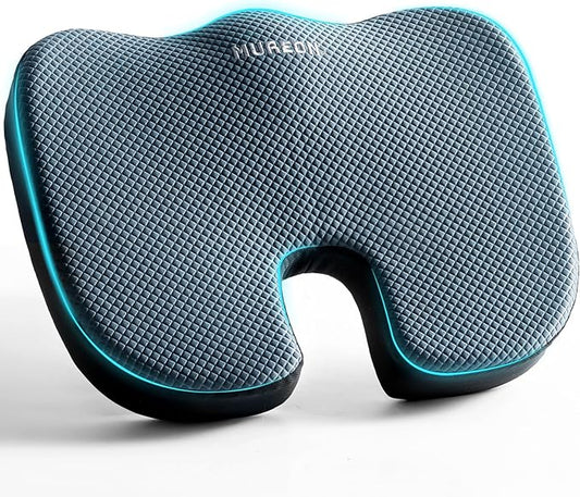 Mureon Seat Cushion for Office Chairs, Large Memory Foam Cushion for Car, Pressure Relief Ergonomic Chair Cushion with Non-Slip Cover for Soft Support for Hip All Day Comfort - Navy