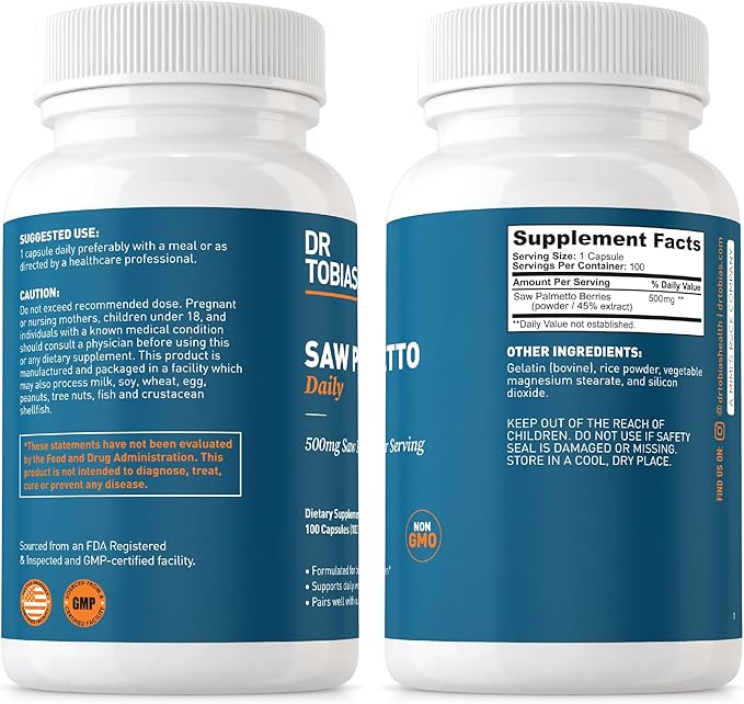 Dr. Tobias Saw Palmetto Supplement and Ashwagandha Capsules, Support Hormonal Health for Women & Men, Resilience & Balance Supplements, Non-GMO