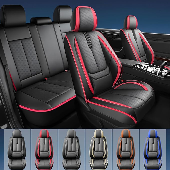 Fit Outback Car Seat Covers for Subaru Outback 2010-2024 2025 2026 -Upgraded Premium Waterproof & Breathable Leather,Airbag Compatible,All-Weather Seat Cushion Protector,Full Set,Black-Red