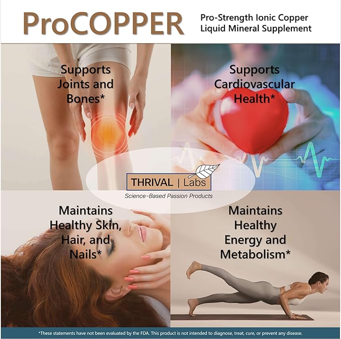Ionic Colloidal Copper Liquid (30 PPM) | Mental Clarity & Nerve Function | Hair, Skin, Nails & Collagen | Red Blood Cells & Energy Production | Cholesterol Levels & Blood Pressure (16oz)