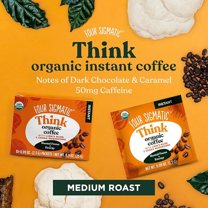 Four Sigmatic Mushroom Mix Coffee Lion's Mane | Think | Pack of 3 (30 Packets Total)