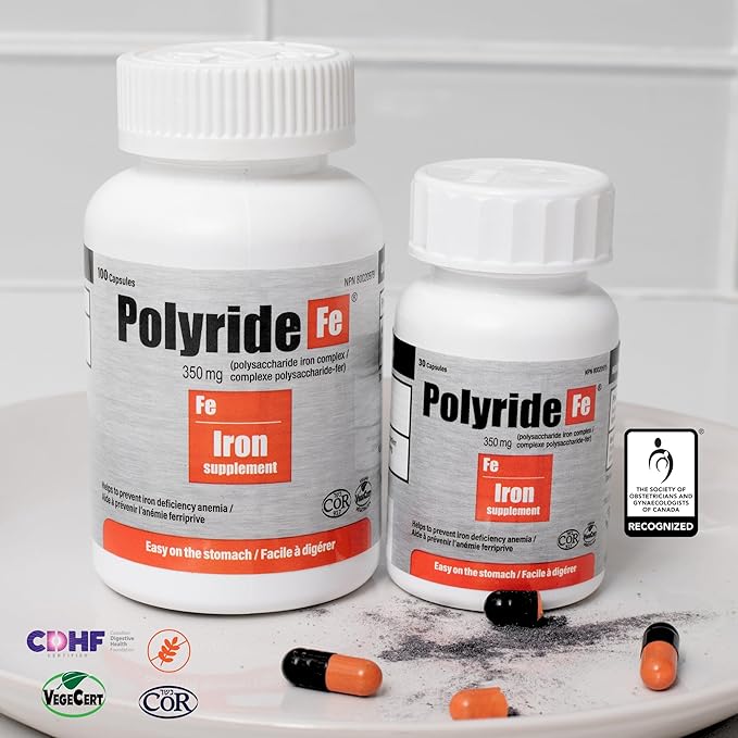 Seaford Pharmaceuticals Inc, Polyride Fe Polysaccharide Iron Complex, Deficiency Anemia, Easy on the Stomach with Energy Support and 150 mg Elemental Iron, | 350 mg - 30 Capsules