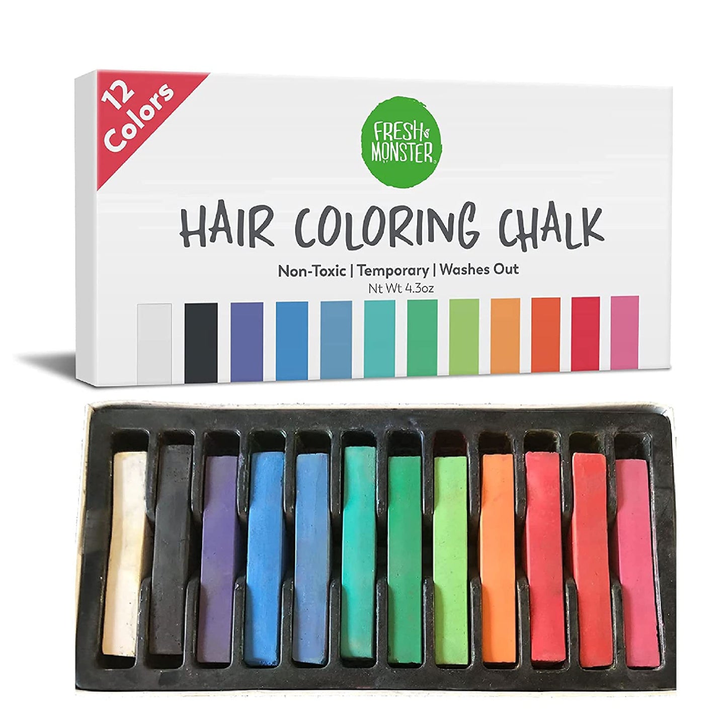 Fresh Monster Temporary Hair Coloring Chalk 12 Bright Colors Washes Out Easily Girls And Boys Non-Toxic And Safe For All Ages, H