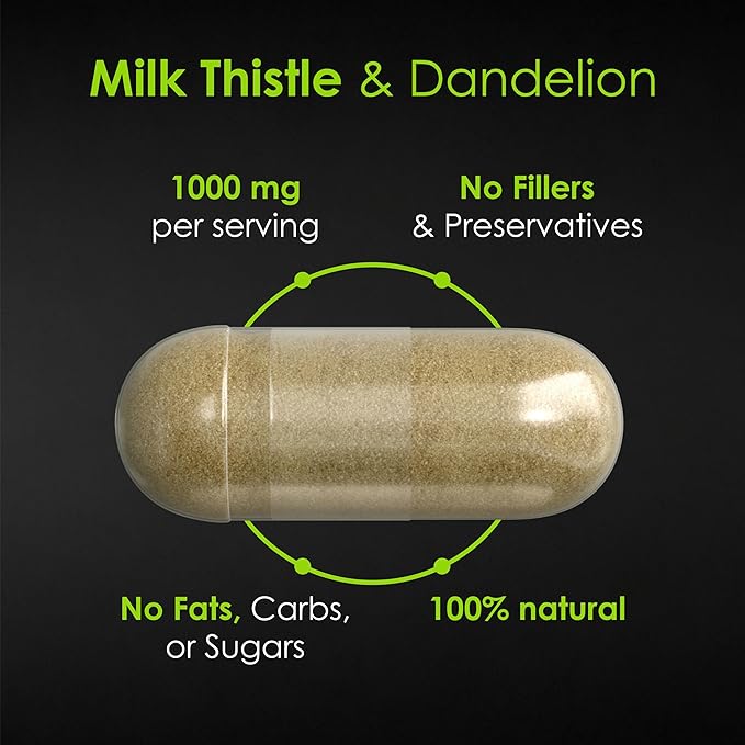 Milk Thistle & Dandelion 1000Mg - Digestive Health Support - Liver Detox Health Capsules - Vegan Milk Thistle Herbal Supplements - High-Potency Antioxidant Pills - 90 Count