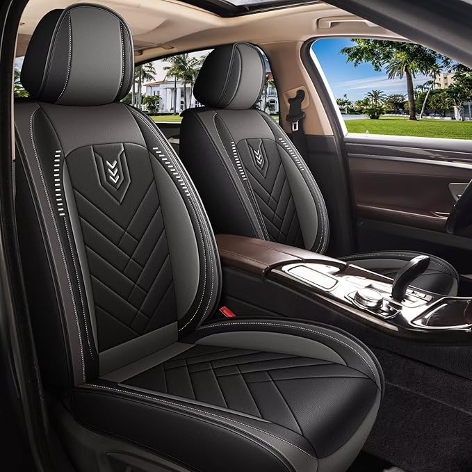 AOMSAZTO Front Seat Covers for Car Fit for Acura TL 2004-2014: Premium Seat Covers Waterproof Leather Automotive Seat Cushion Protector Compatible with Airbag(2PCS Front,Black&Grey)