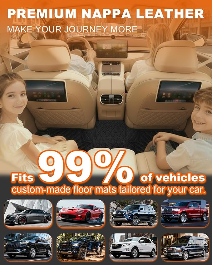 All-Weather car Floor MATS-Suitable for 99% of car Models,Leather car mat, offering Personalized Embroidery and Multiple Color Options,Provide Protection for car Rug (Light Brown)