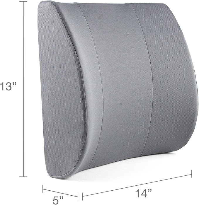 DMI Lumbar Support Pillow for Chair to Assist with Back Support with Removable Washable Cover and Firm Insert to Ease Lower Back Pain while Improving Posture, 14 x 13 x 5, Contoured Foam, Elite, Gray