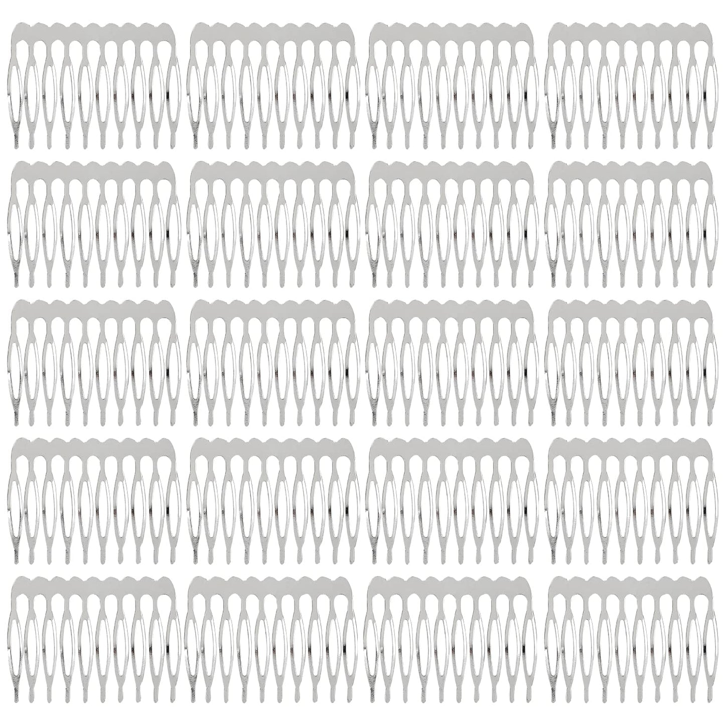 Lawie 20 Pack Bulk 10 Teeth Silver Metal Side Hair Combs Plain Blank Crafting Diy Wire Slide Combs Wedding Bridal Veil Combs Dec