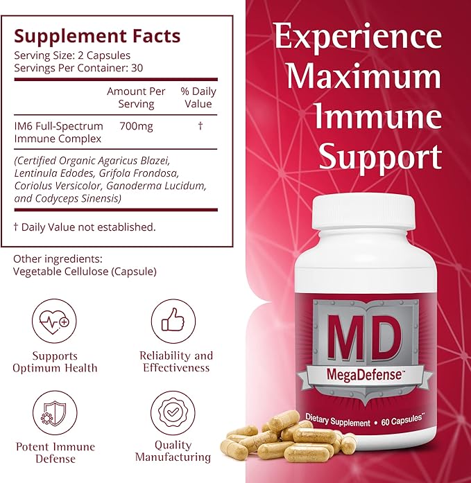 Waiora MegaDefense Mushroom Supplement - Mushroom Capsules for Daily Wellness, 6 Mushrooms Supplement: Reishi Mushroom, Turkey Tail, Cordyceps, Maitake, Agaricus & Shiitake, Non-GMO (60 Veggie Caps)…